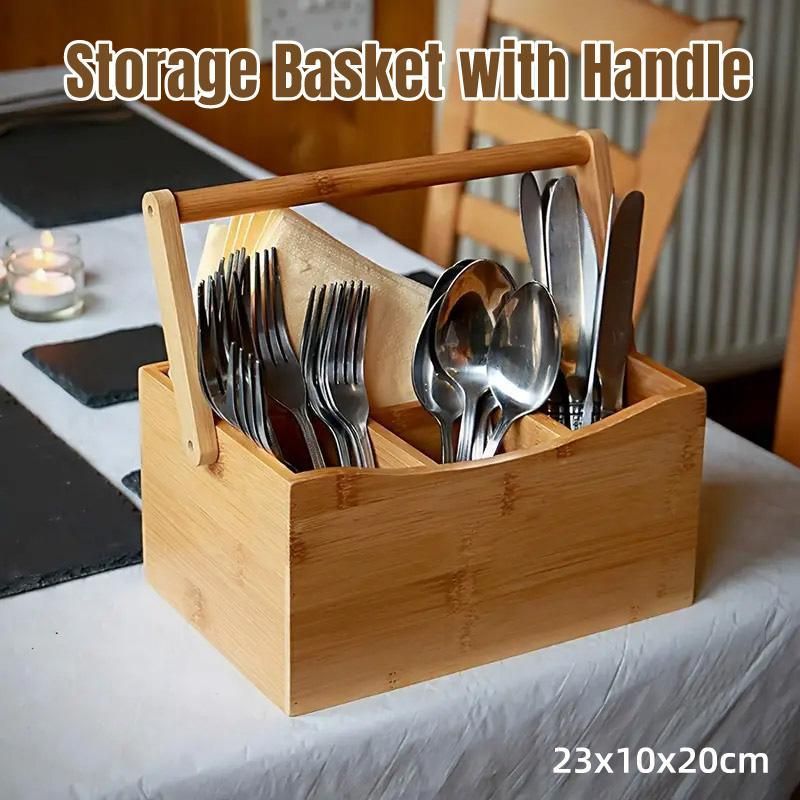 Portable Bamboo Storage Box Fruit Basket Organizer Multipurpose Storage Basket