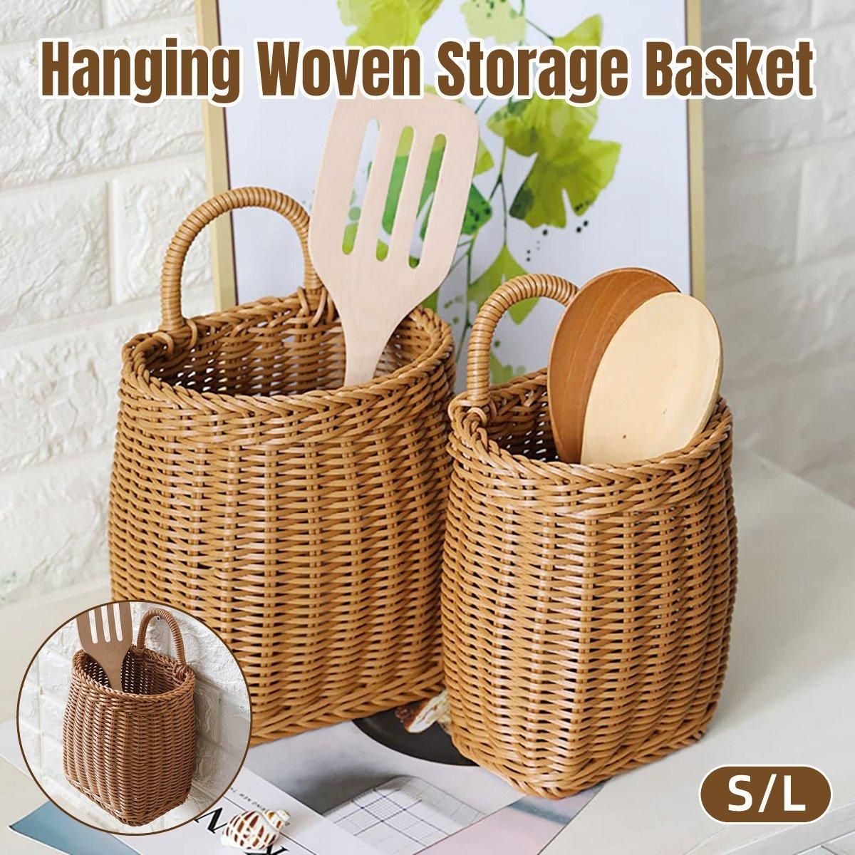 Vintage Wall Hanging Basket Kitchen Storage Basket Small Flower Basket view 2