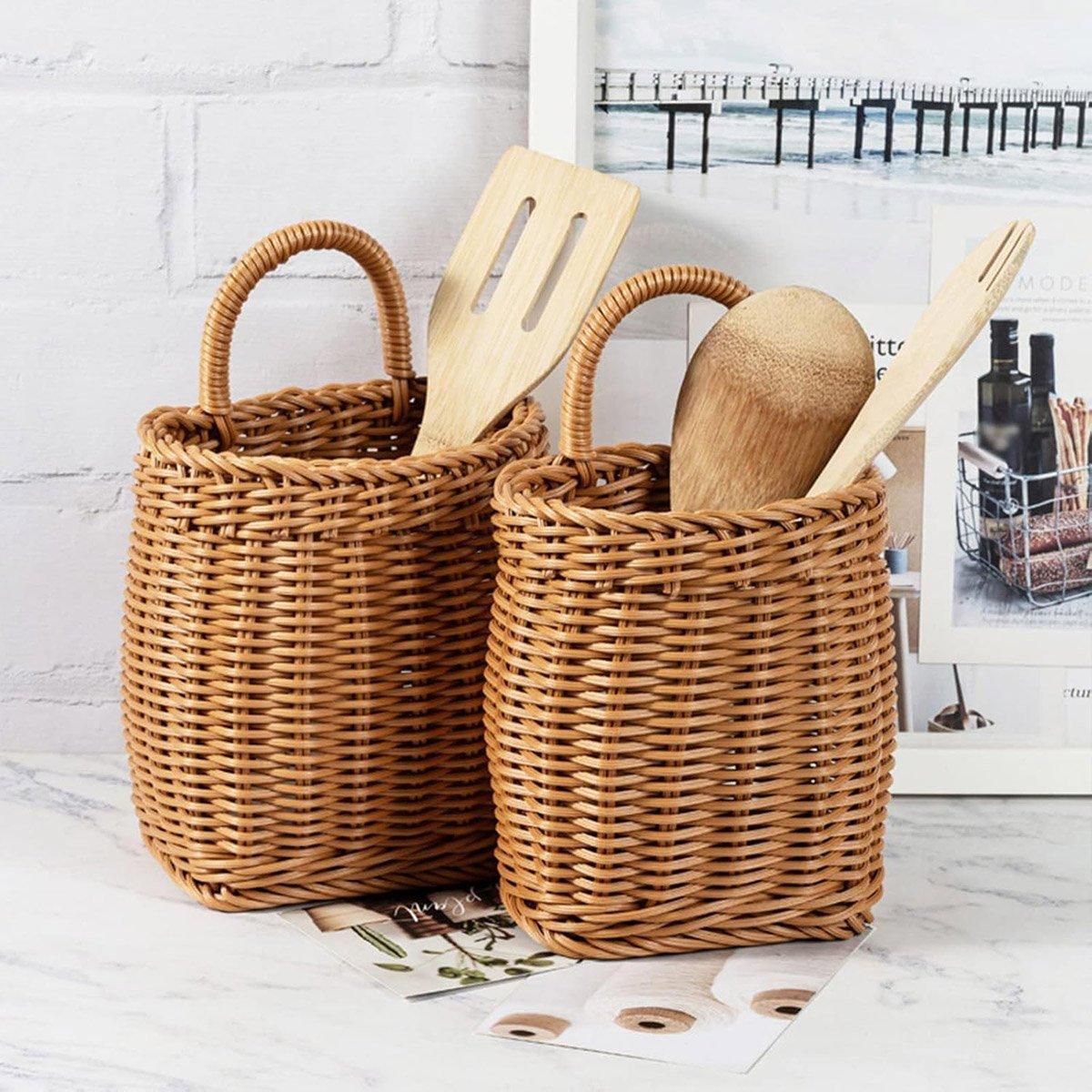 Vintage Wall Hanging Basket Kitchen Storage Basket Small Flower Basket view 8