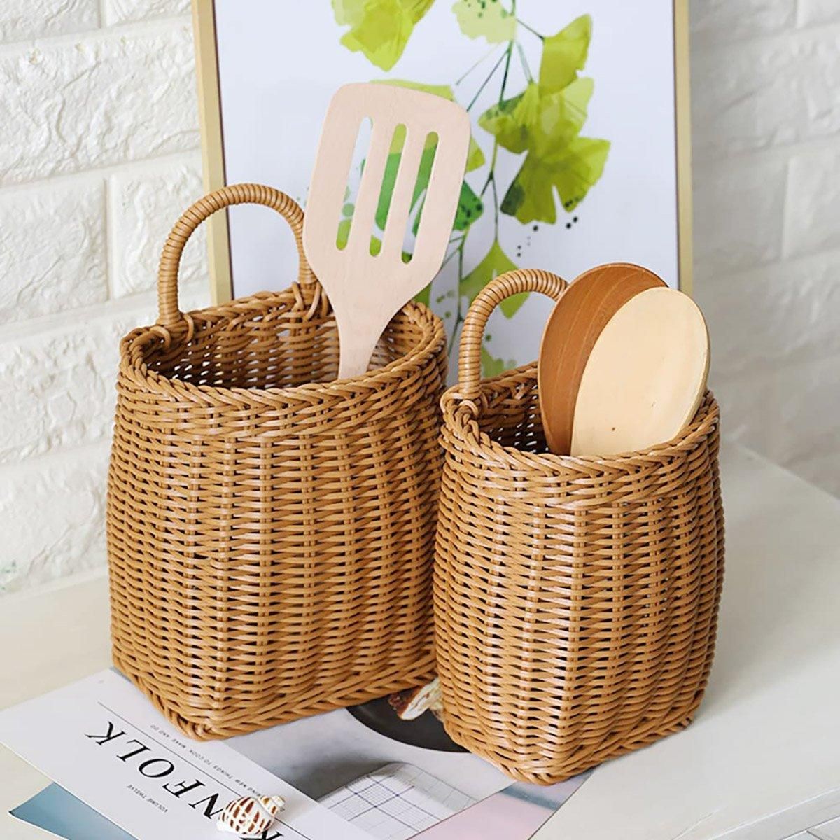 Vintage Wall Hanging Basket Kitchen Storage Basket Small Flower Basket view 11