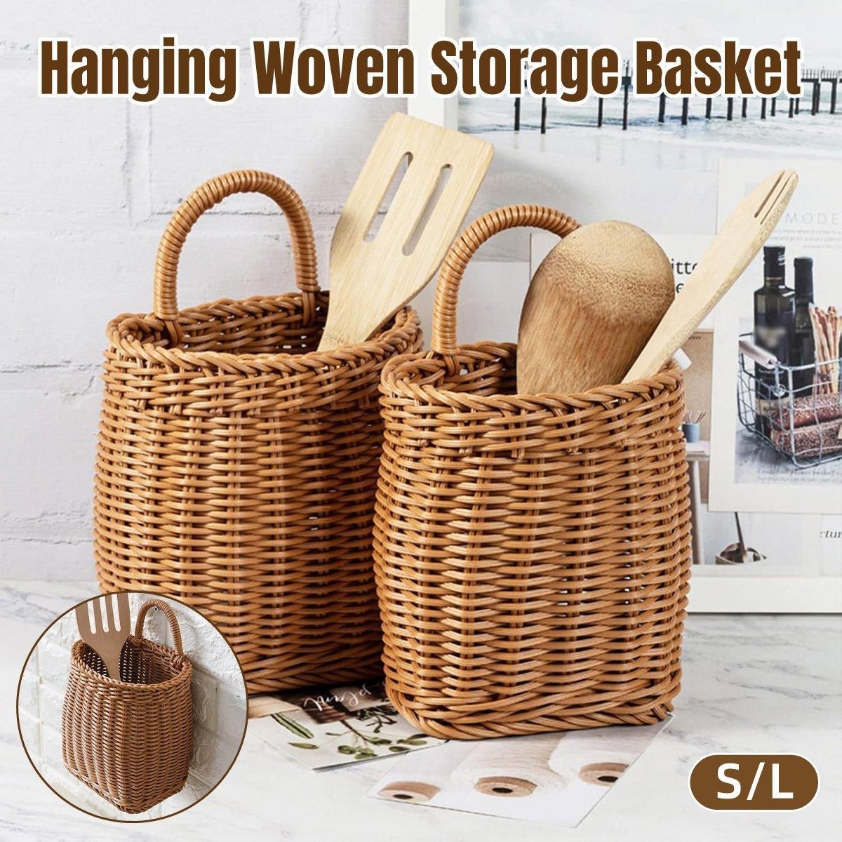 Vintage Wall Hanging Basket Kitchen Storage Basket Small Flower Basket view 13