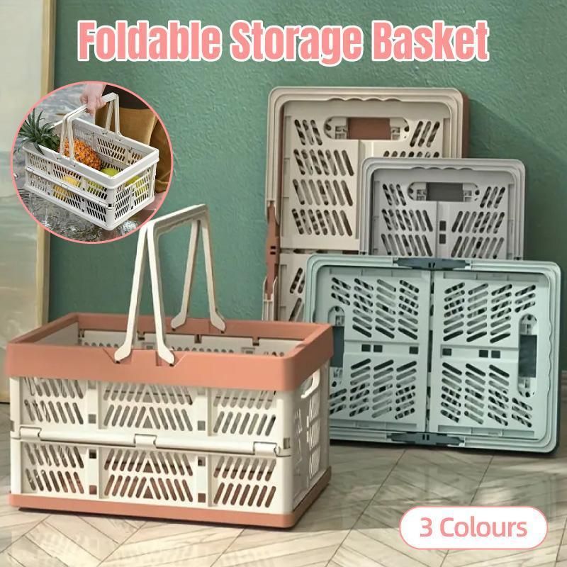 Foldable Portable Picnic Basket Lightweight Storage Basket for Outdoor Use - Pink view 2