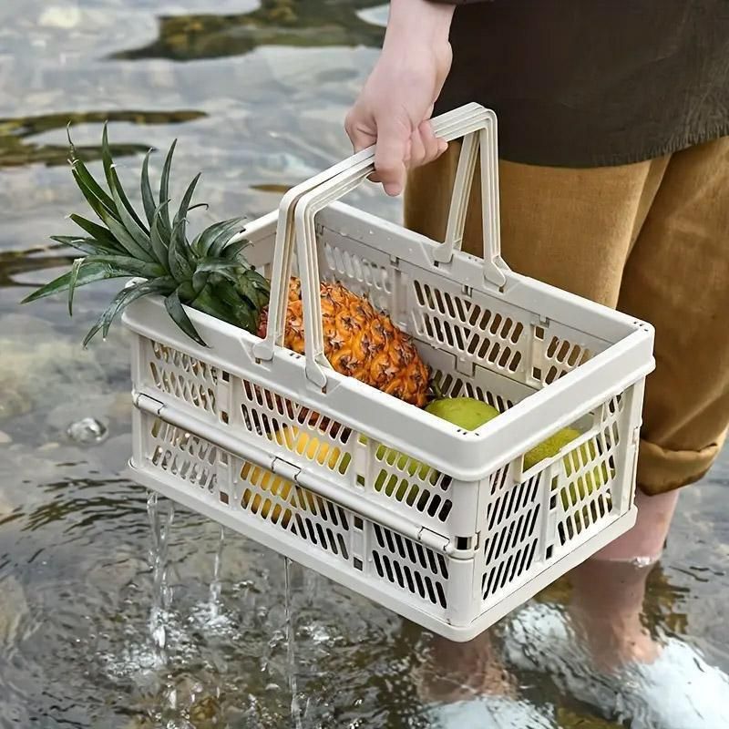 Foldable Portable Picnic Basket Lightweight Storage Basket for Outdoor Use - Pink view 8