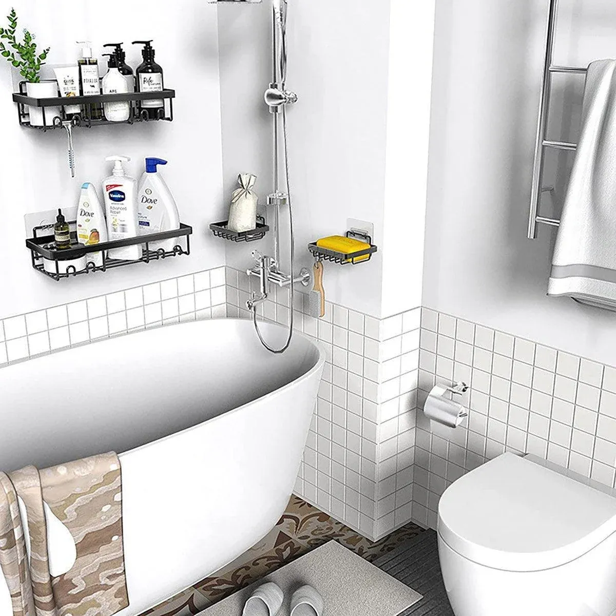 Perforation Free Bathroom Shelf Space Saving Storage Rack Organizer for Home Use view 11