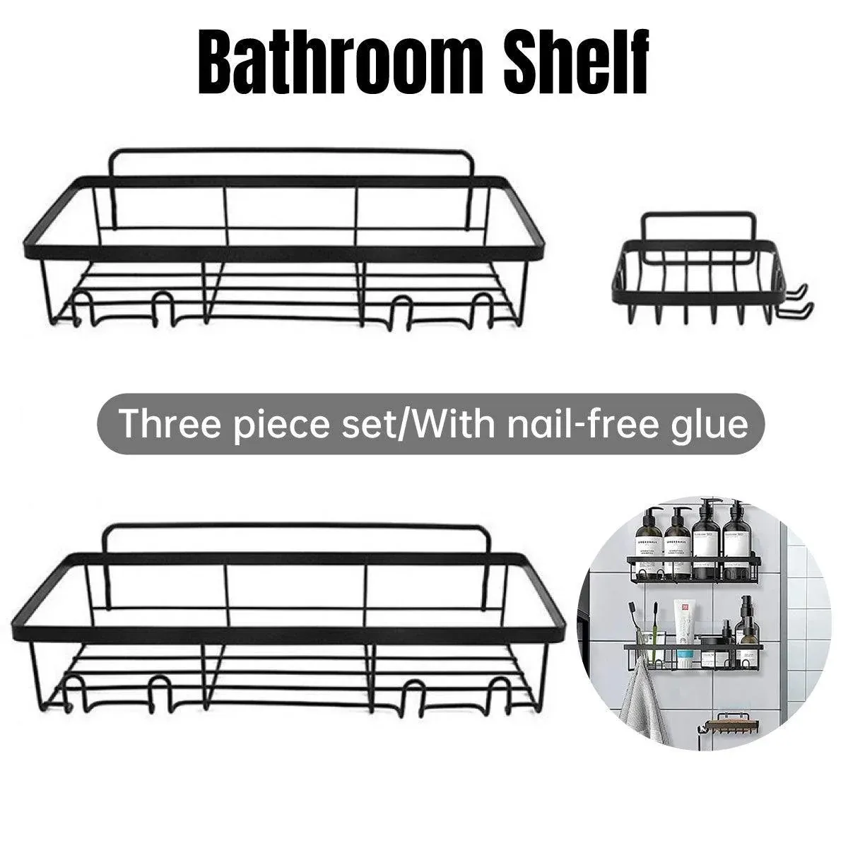 Perforation Free Bathroom Shelf Space Saving Storage Rack Organizer for Home Use view 13