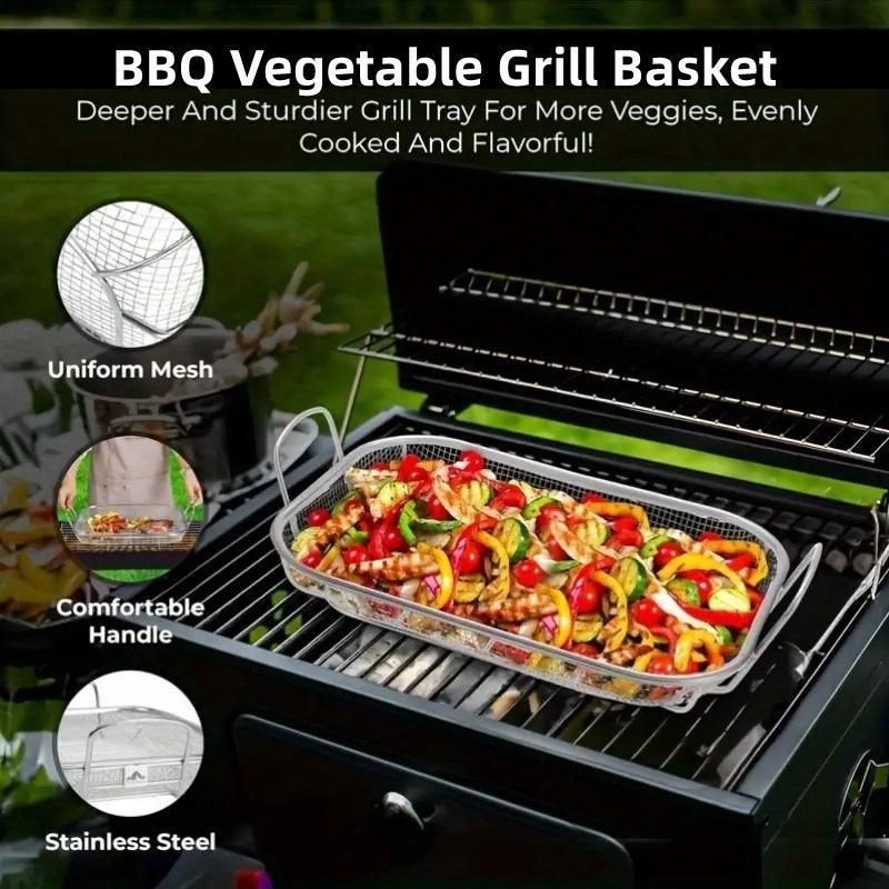 Stainless Steel Square Barbecue Basket Multifunctional Tray Grilling Vegetables — image 1