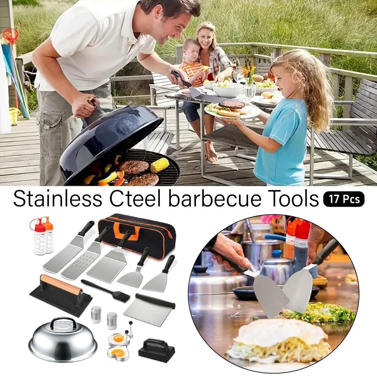 17 Piece BBQ Grill Tools Set Outdoor Barbecue Spatula Shovel Stainless Steel Kit — image 1
