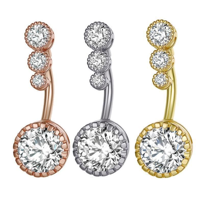 Belly Button Rings Bar Navel Steel Copper Zirconia Piercing Body Piercing - Gold view 3