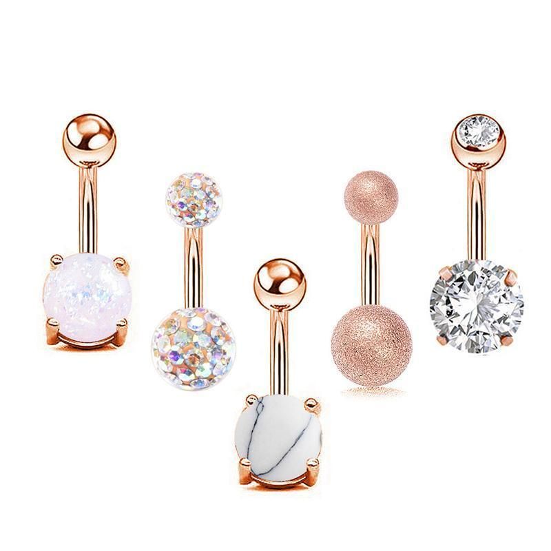 5Pcs Belly Bar Piercing Ring Crystal Zircon Surgical Steel Silver Jewellery