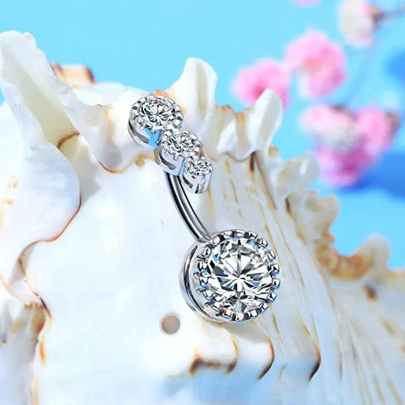 Belly Button Rings Bar Navel Steel Copper Zirconia Piercing Body Piercing - Silver view 6