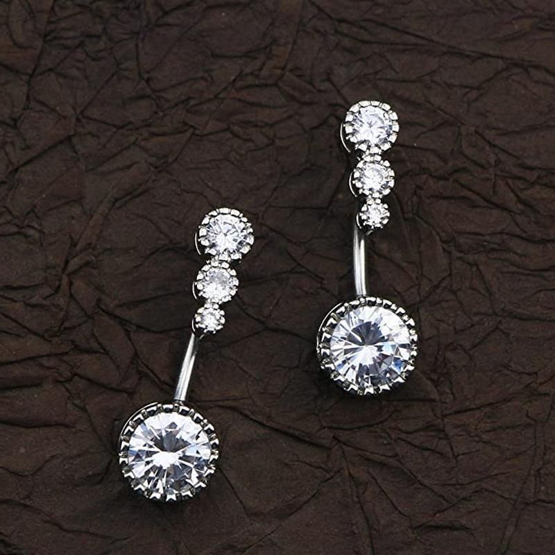 Belly Button Rings Bar Navel Steel Copper Zirconia Piercing Body Piercing - Silver view 8