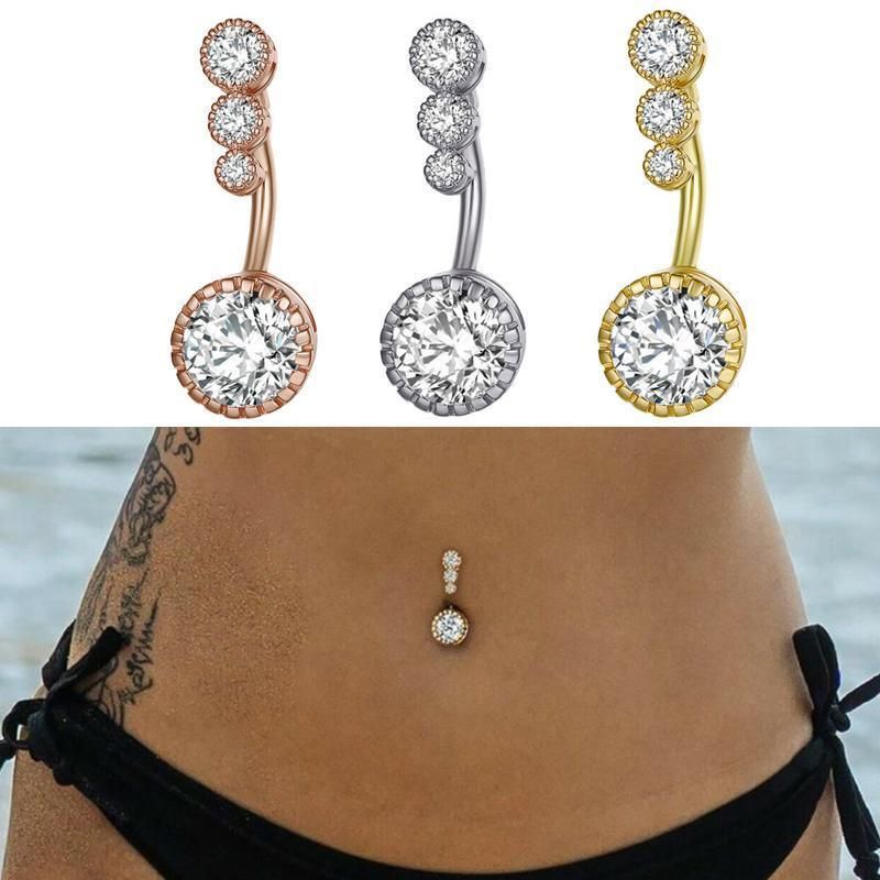 Belly Button Rings Bar Navel Steel Copper Zirconia Piercing Body Piercing - Silver view 9