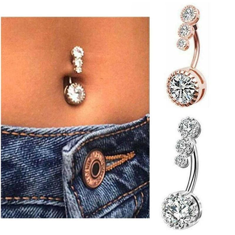 Belly Button Rings Bar Navel Steel Copper Zirconia Piercing Body Piercing - Silver view 11