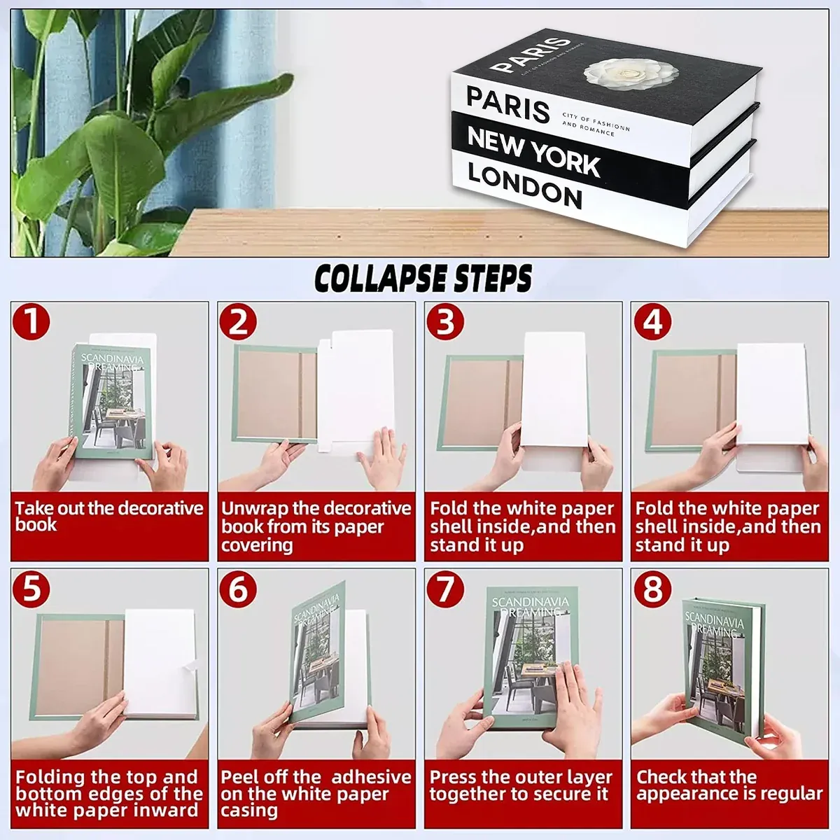 3 PCS Modern Decorative Books Set Foldable Fake Books for Display City Theme - B view 5