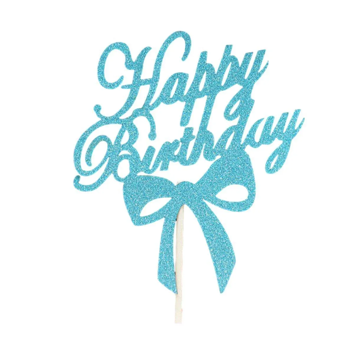 Happy Birthday Cake Topper Colour Printed Acrylic Party Decorations - Blue-Bowknot — image 1