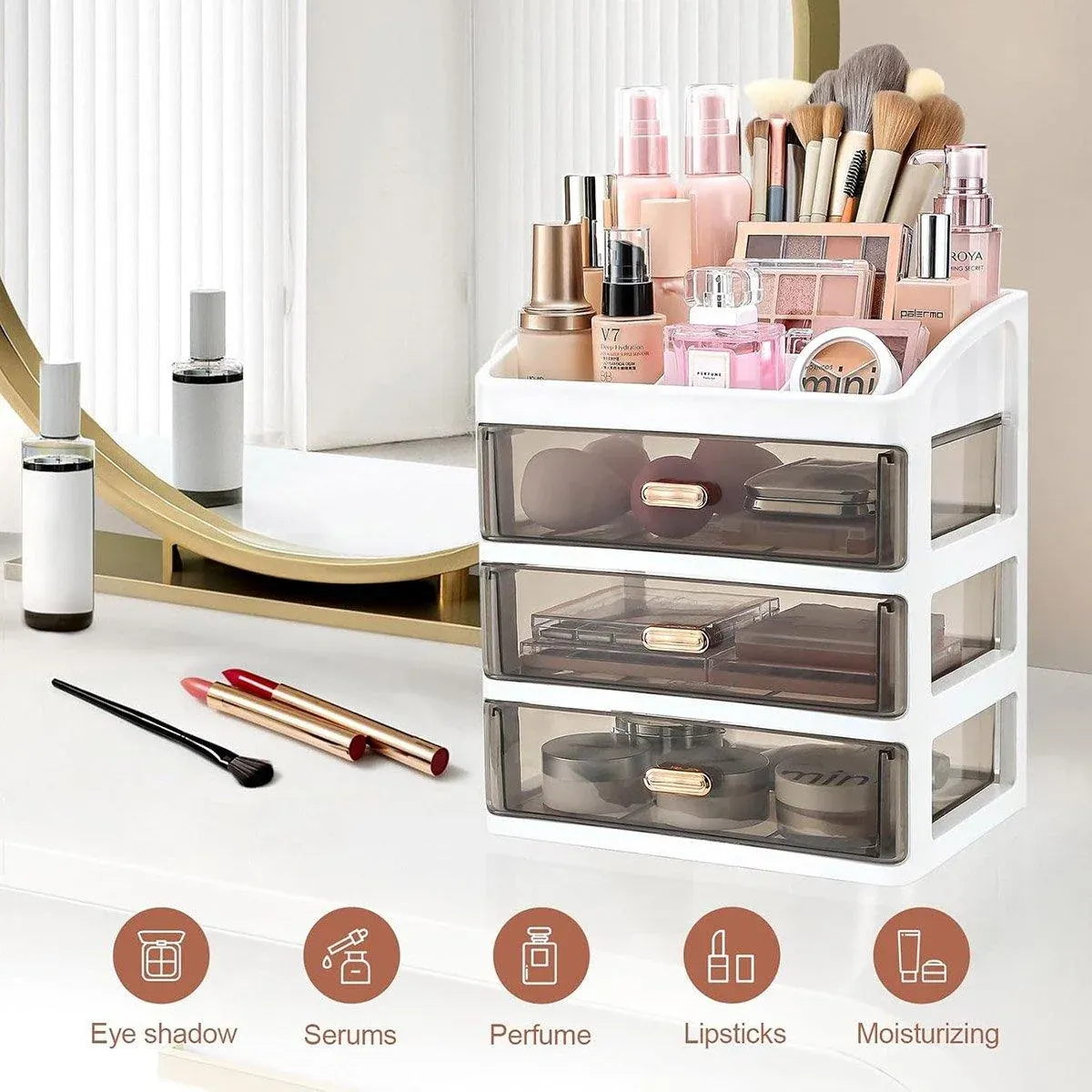 3Layer Cosmetic Organiser Storage Drawer Case Makeup Box for Home and Bathroom view 5
