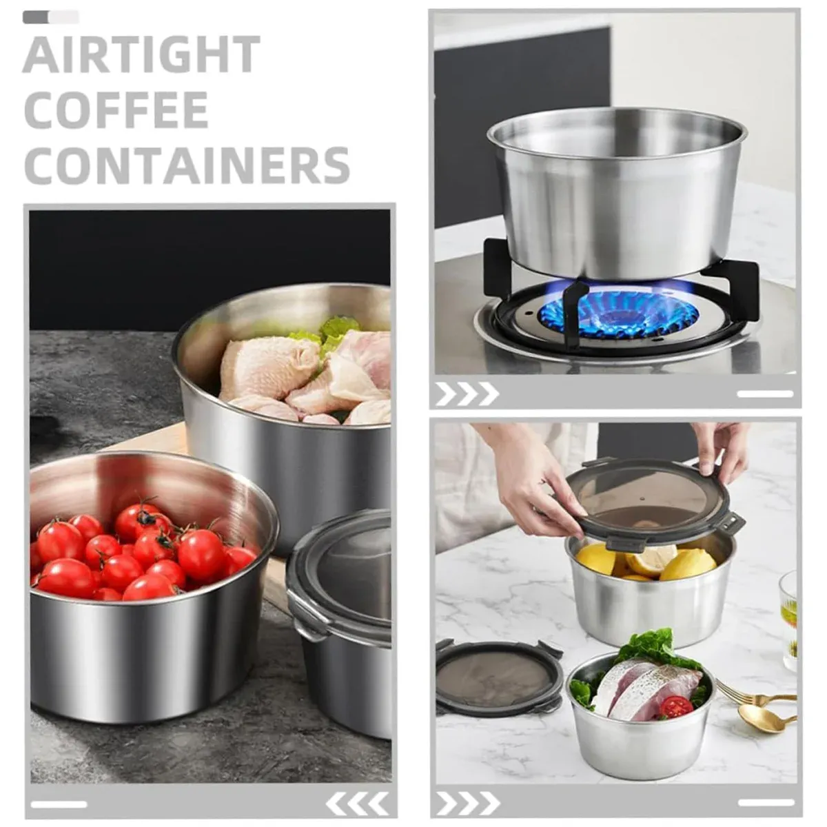 Stainless Steel Box Set 4pcs Sealed Lunch Food Container Refrigerator Use view 4