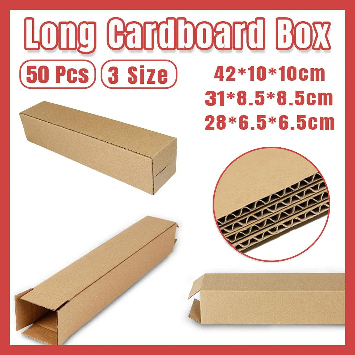 50pcs Long Strip Carton Flat Square Durable Shipping Boxes for Packaging view 2