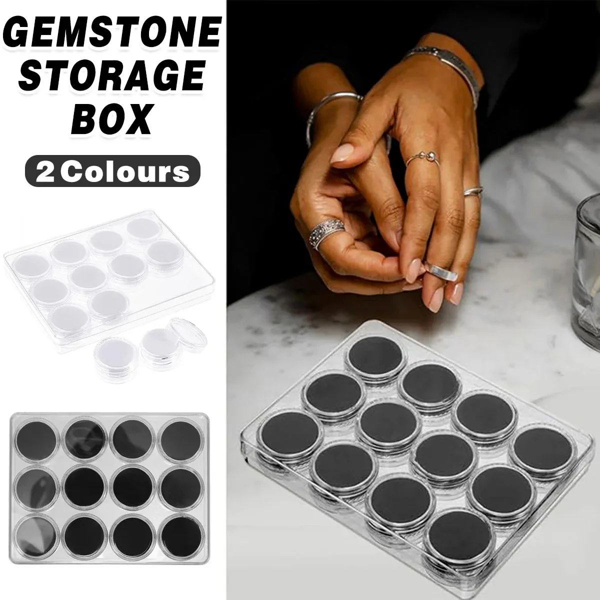 Transparent Round Gemstone Display Box Organizer Case with Lid Storage view 2