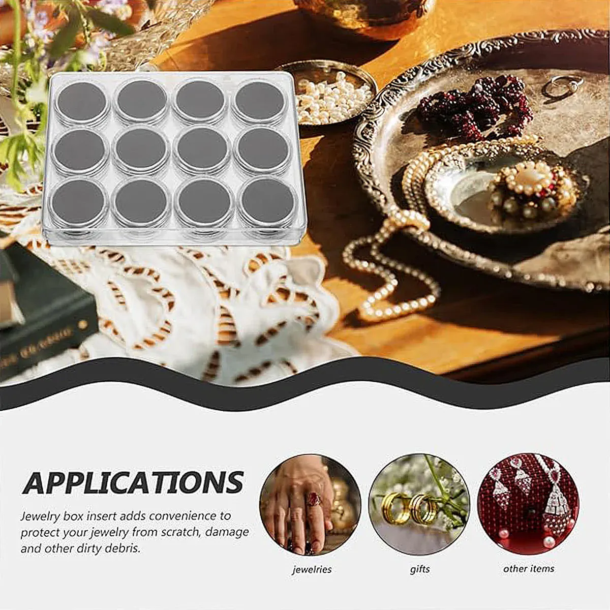 Transparent Round Gemstone Display Box Organizer Case with Lid Storage view 7