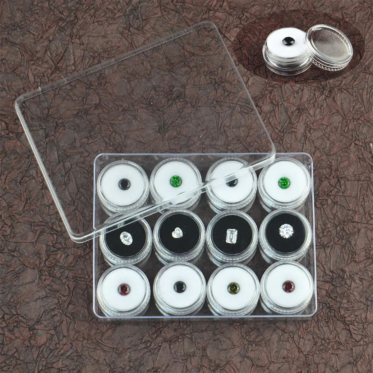 Transparent Round Gemstone Display Box Organizer Case with Lid Storage view 8