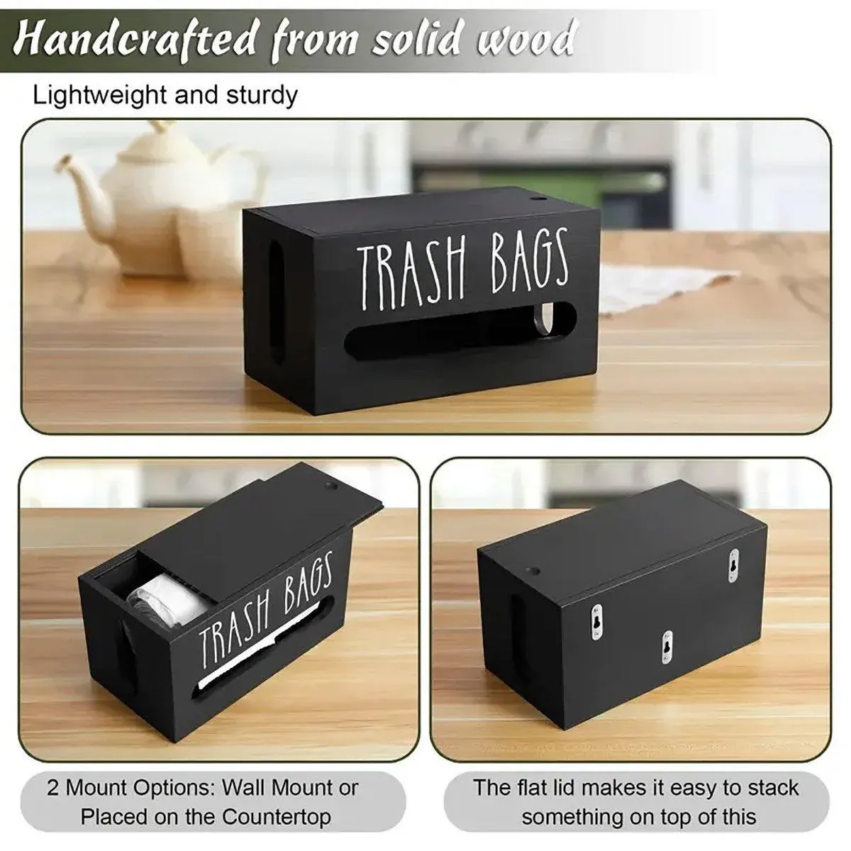 Wooden Plastic Bag Storage Box Hanging Rubbish Bag Organizer Extractable Tissue view 5