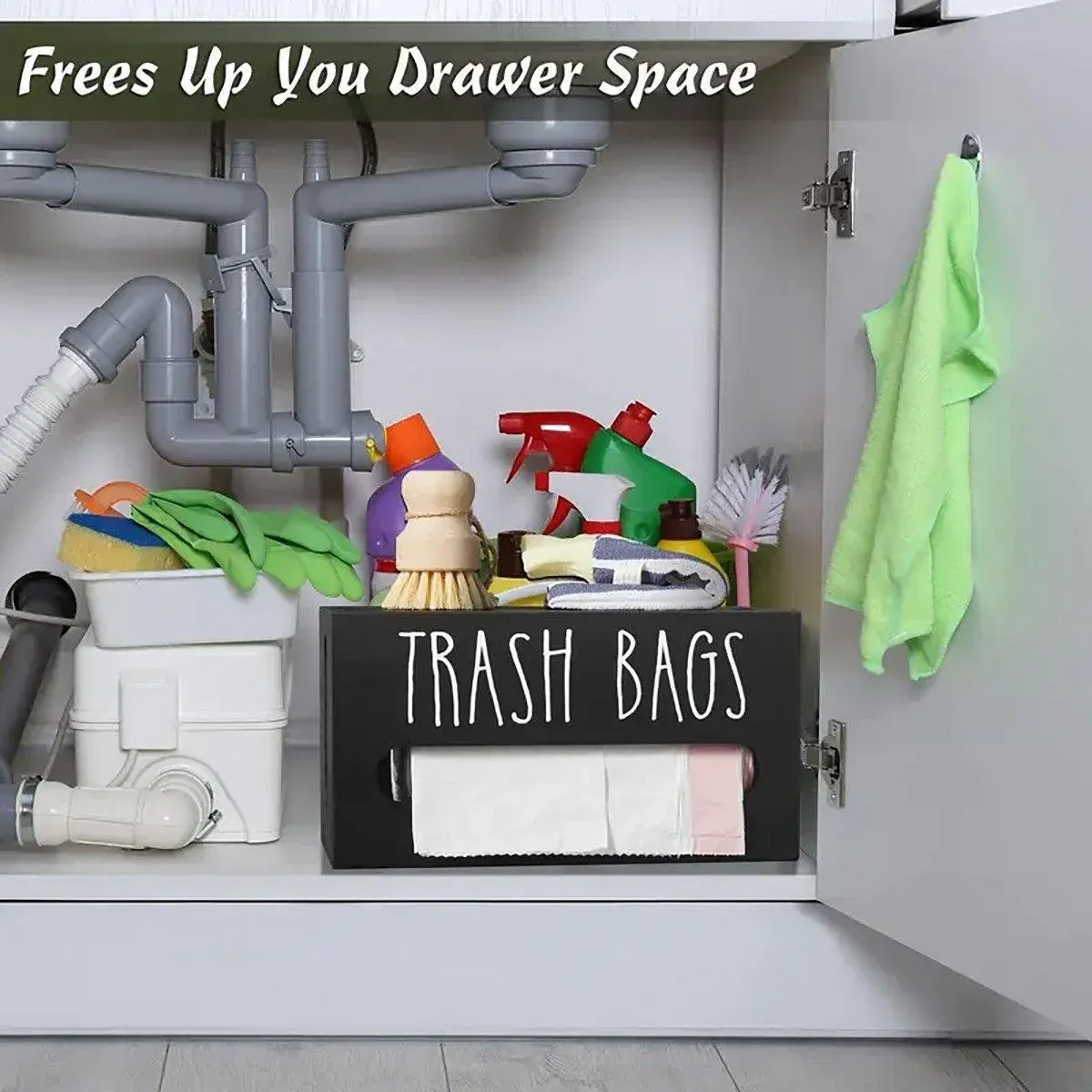 Wooden Plastic Bag Storage Box Hanging Rubbish Bag Organizer Extractable Tissue view 6