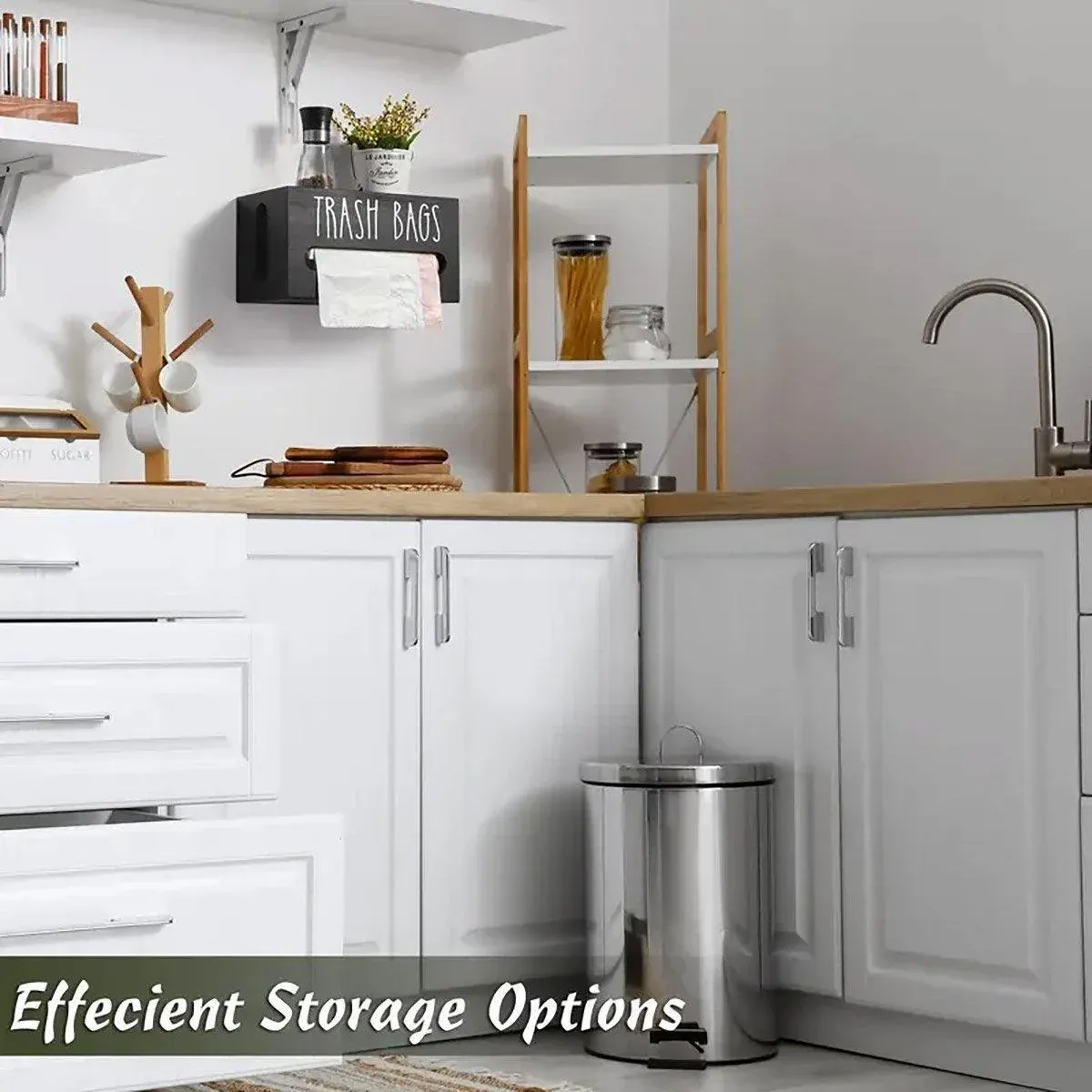Wooden Plastic Bag Storage Box Hanging Rubbish Bag Organizer Extractable Tissue view 7
