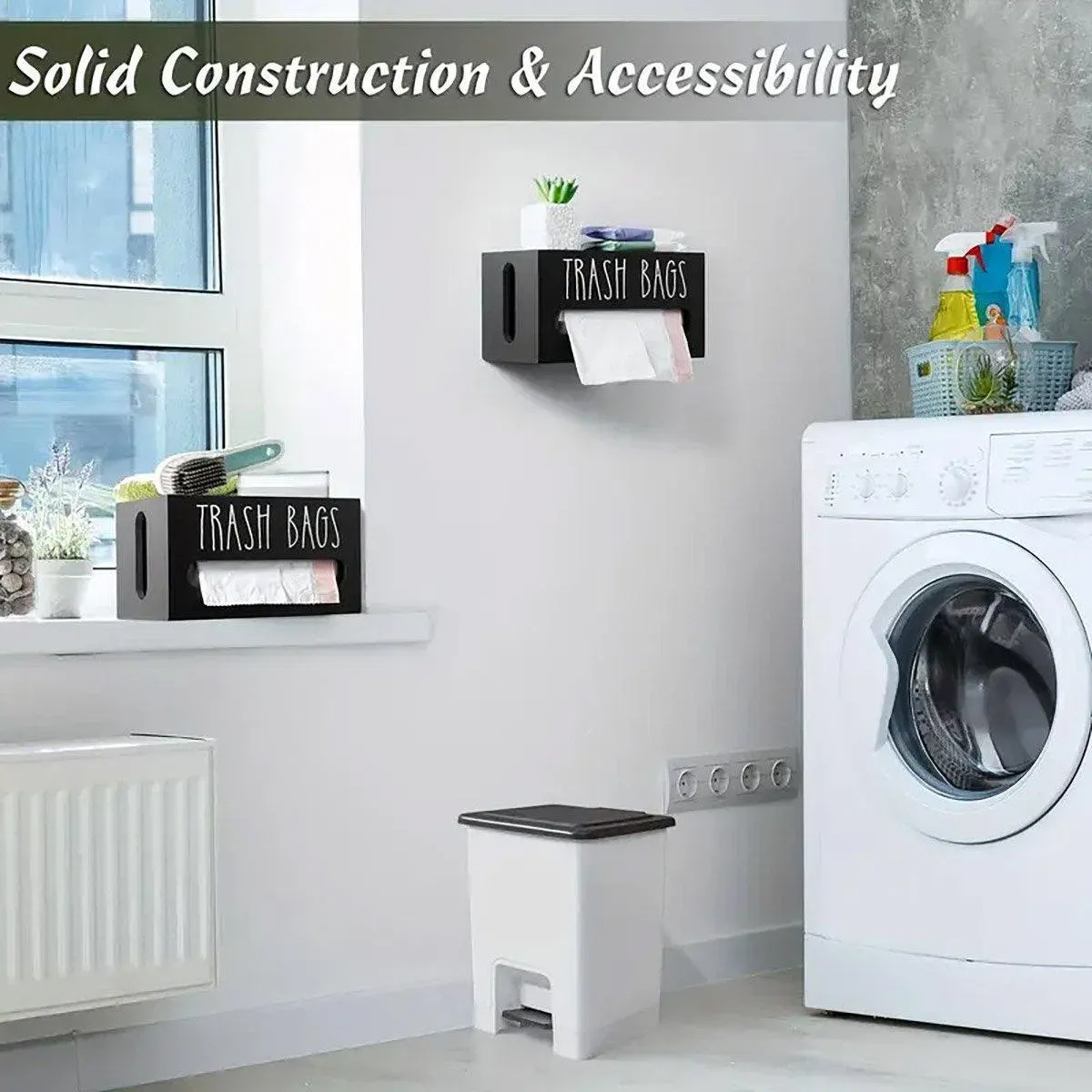 Wooden Plastic Bag Storage Box Hanging Rubbish Bag Organizer Extractable Tissue view 8
