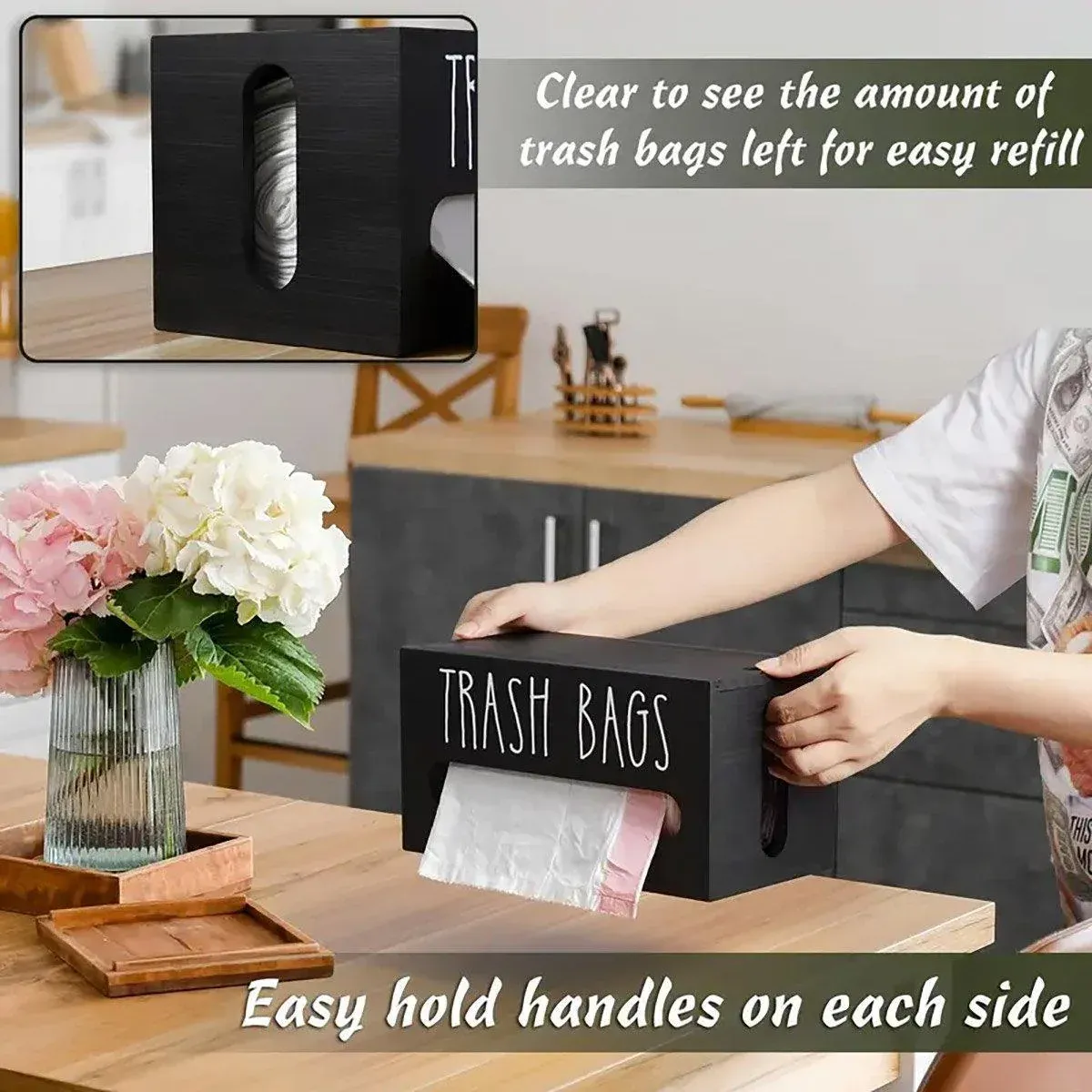 Wooden Plastic Bag Storage Box Hanging Rubbish Bag Organizer Extractable Tissue view 9