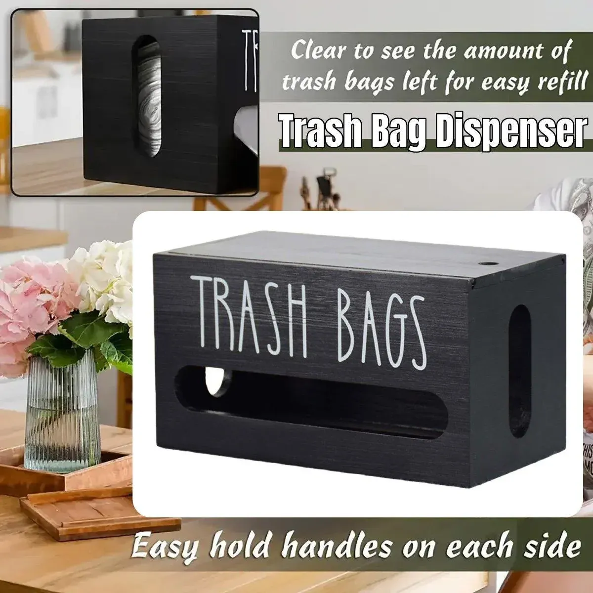 Wooden Plastic Bag Storage Box Hanging Rubbish Bag Organizer Extractable Tissue view 13