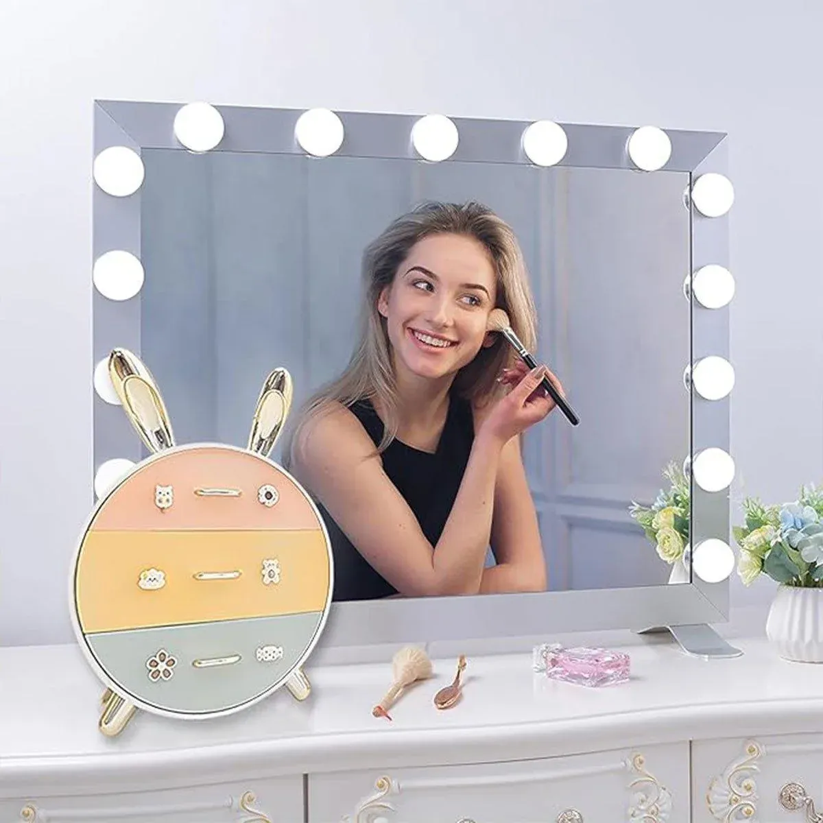 Large Multi-functional Makeup Storage Organizer Rabbit Decor Drawer Cosmetic view 10