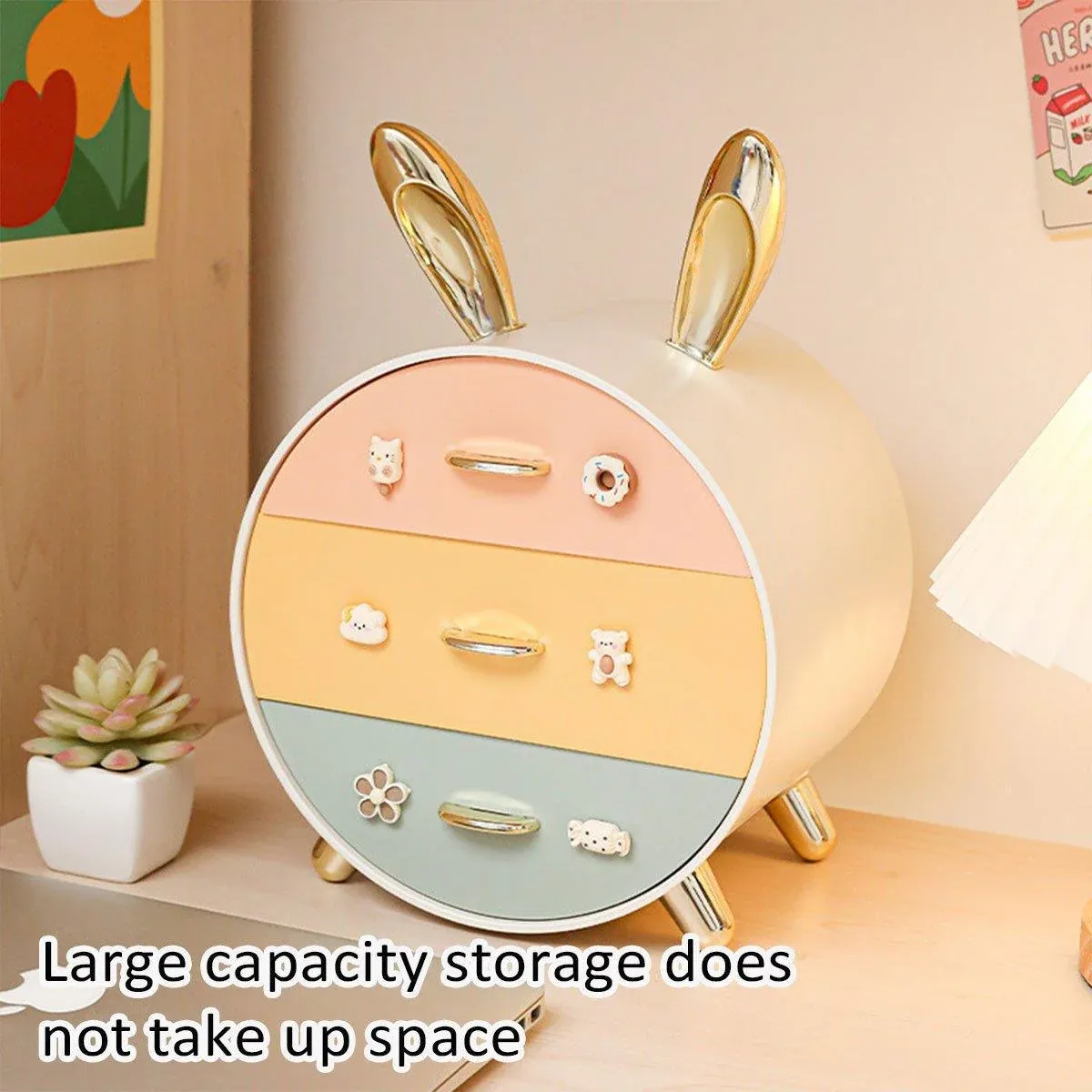 Large Multi-functional Makeup Storage Organizer Rabbit Decor Drawer Cosmetic view 8