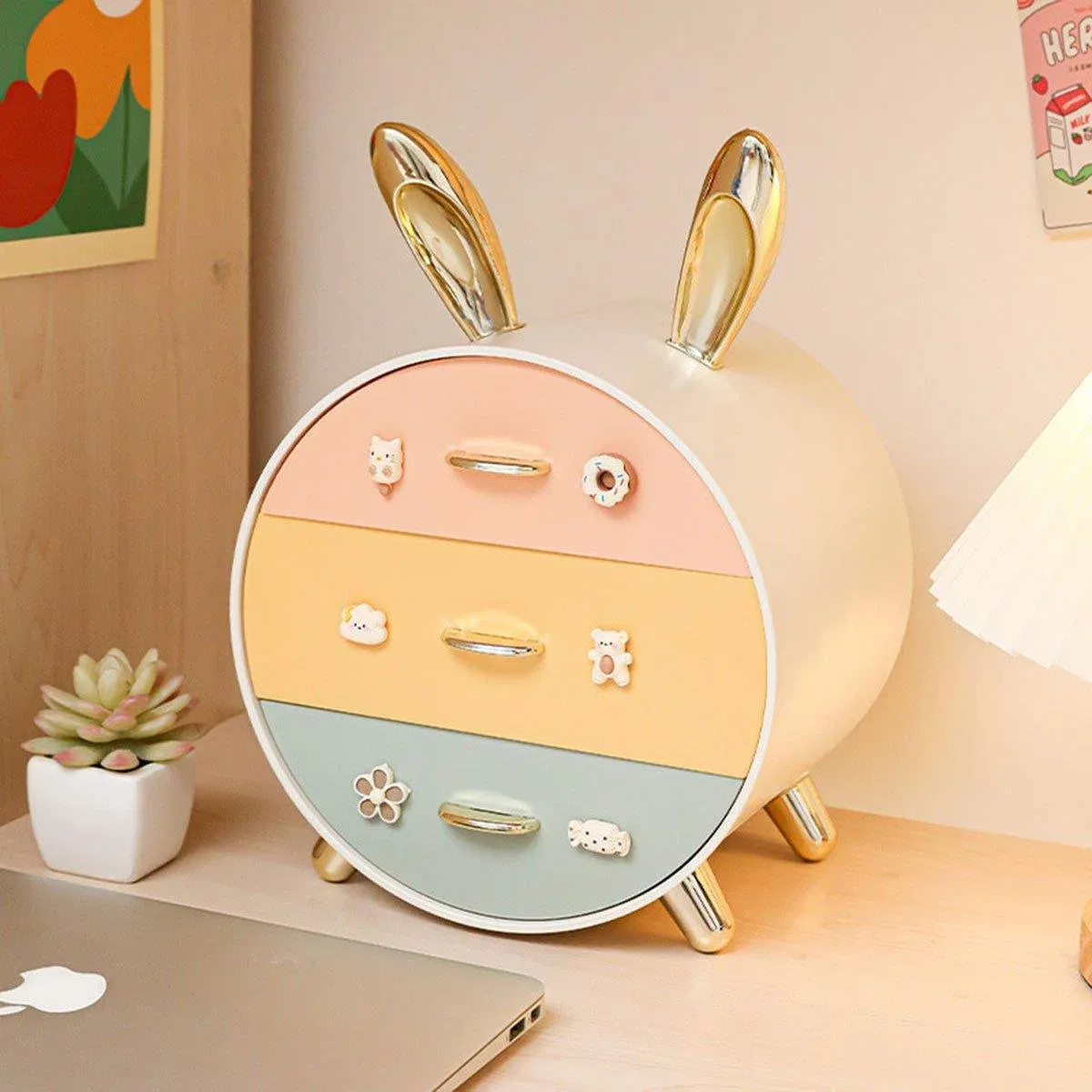 Large Multi-functional Makeup Storage Organizer Rabbit Decor Drawer Cosmetic view 11