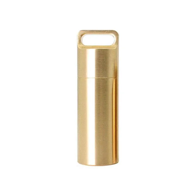 Waterproof Pill Box Case Bottle Brass Container Keyring Medicine Capsule