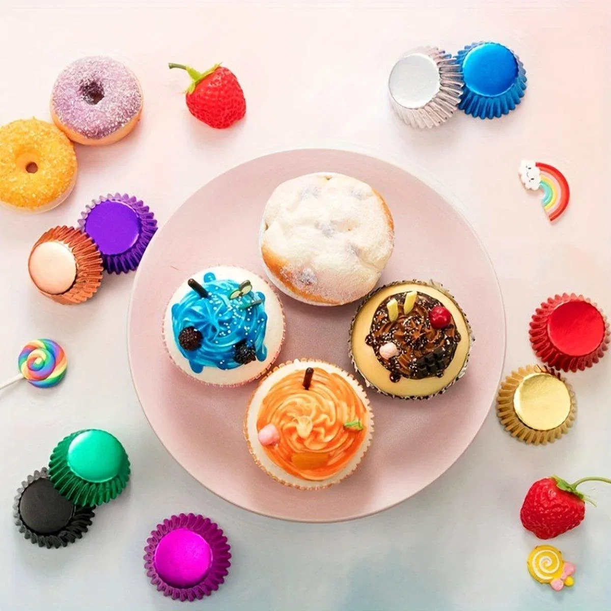 200 Pcs Colored Baking Paper Cupcake Trays Muffin Liners for Party Baking - Pink view 11