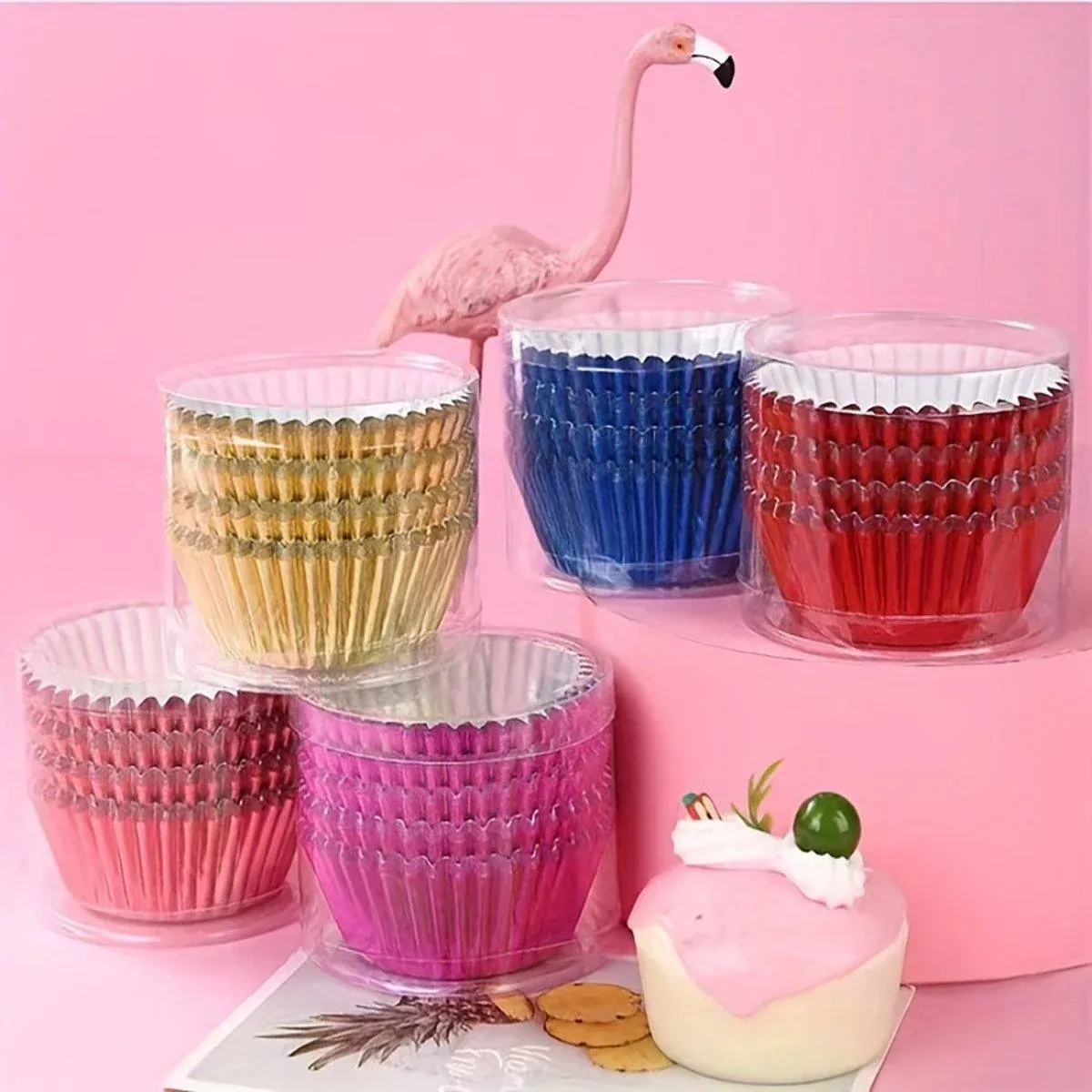 200 Pcs Colored Baking Paper Cupcake Trays Muffin Liners for Party Baking - Pink view 13