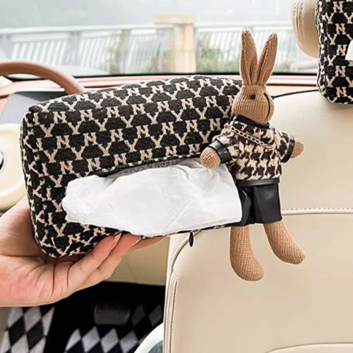 Car Tissue Box Cute Fabric Hanging Box for Car and Living Room Tissue Organizer view 10