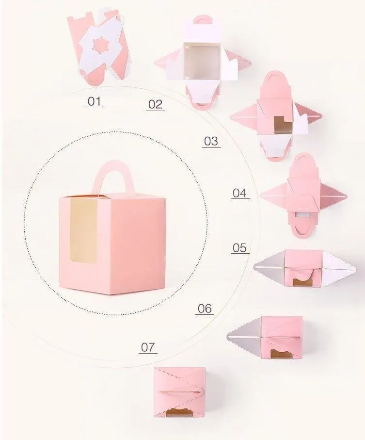 50x Assorted Color Muffin Cake Boxes with Clear Window & Handle High Quality view 5