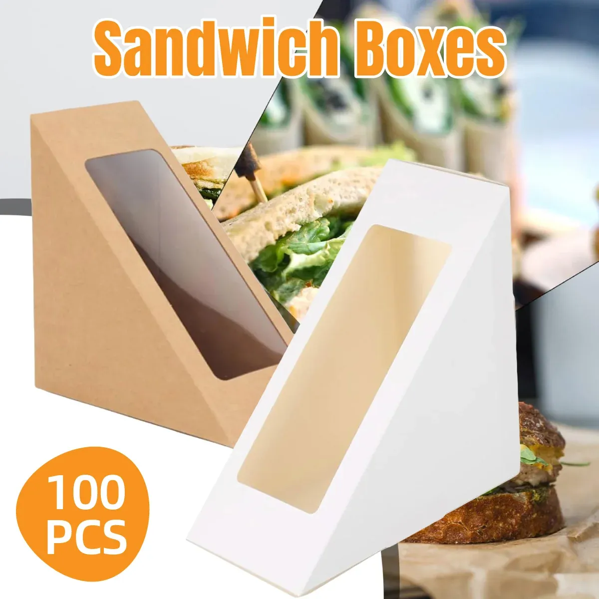 100PCS Sandwich Wedge Box Triangle Paper Container Cupcake Cake Box with view 2