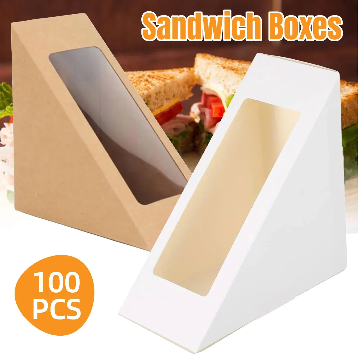 100PCS Sandwich Wedge Box Triangle Paper Container Cupcake Cake Box with view 15