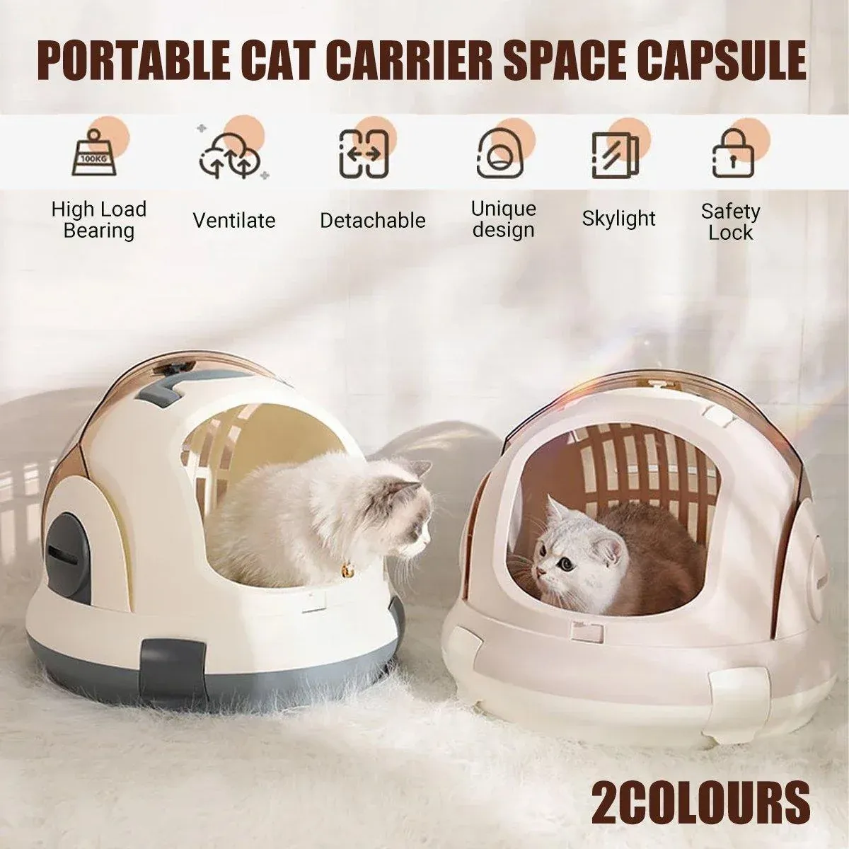 Portable Cat Carrier Space Capsule Large Capacity Aviation Travel Kitty Basket view 2
