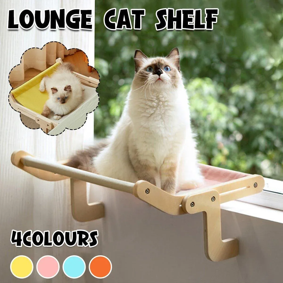 Window Hanging Cat Hammock Solid Wood Sun Bed Nest for All Seasons Durable view 2