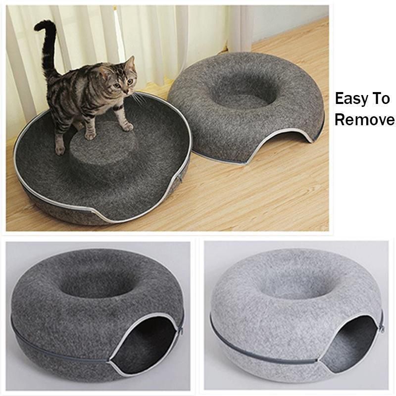 Felt Cat Tunnel Bed Donut Cave Nest for Kittens and Small Pets 50x30cm - Light view 10