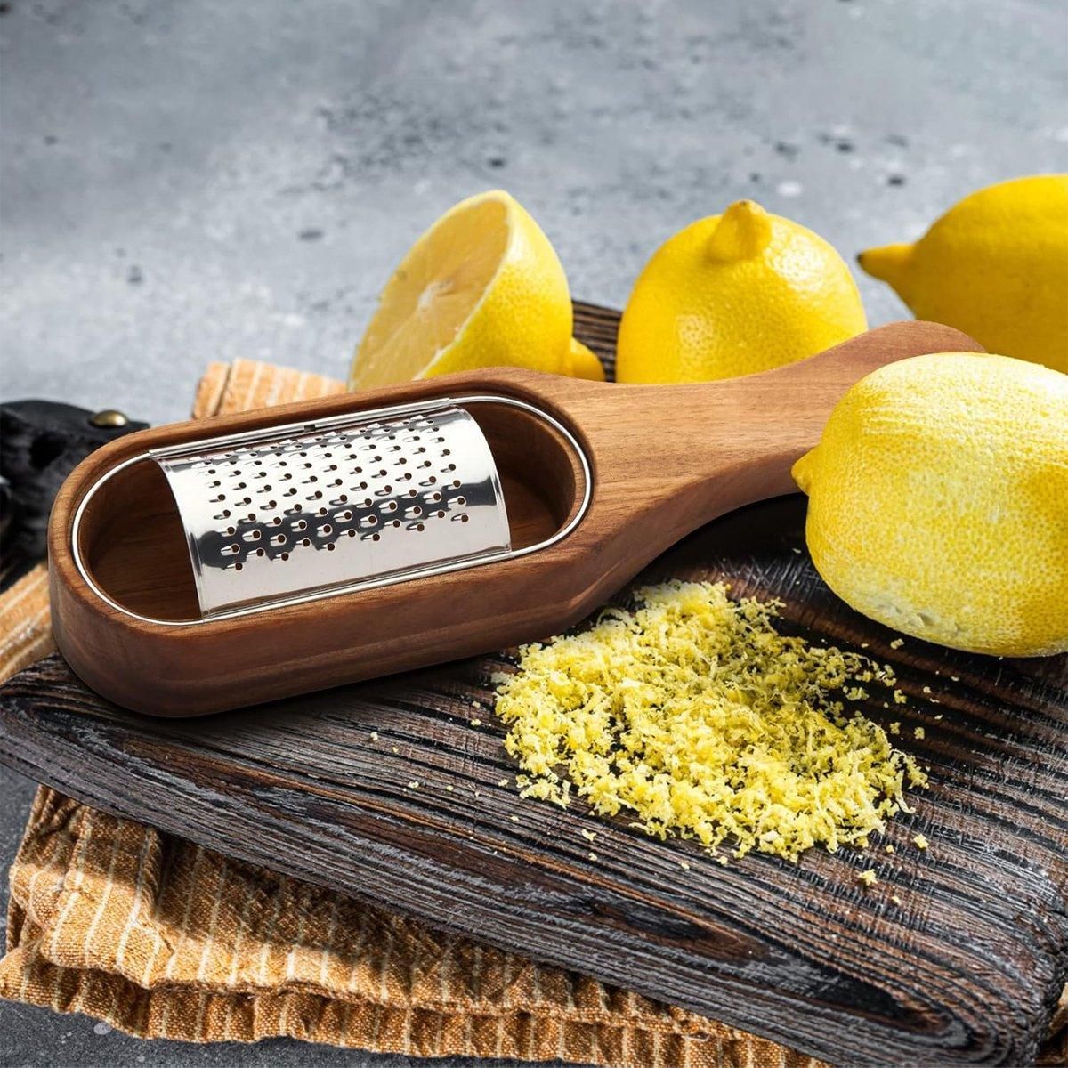 Premium Stainless Steel Cheese Grater with Acacia Wood Handle Scraper Planer view 5