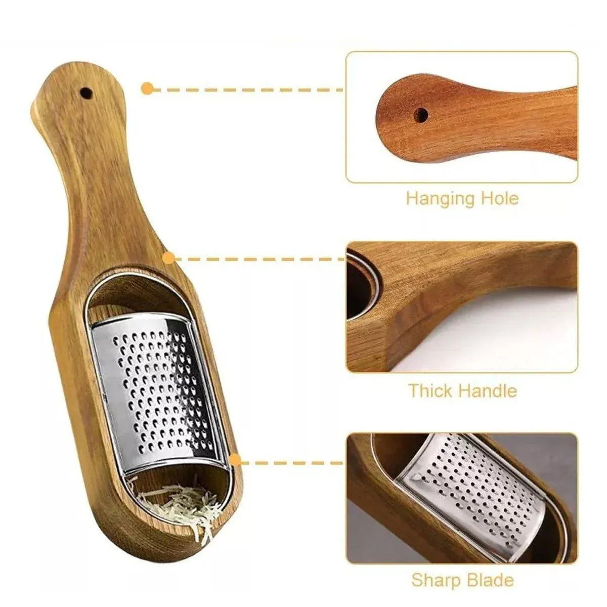 Premium Stainless Steel Cheese Grater with Acacia Wood Handle Scraper Planer view 6