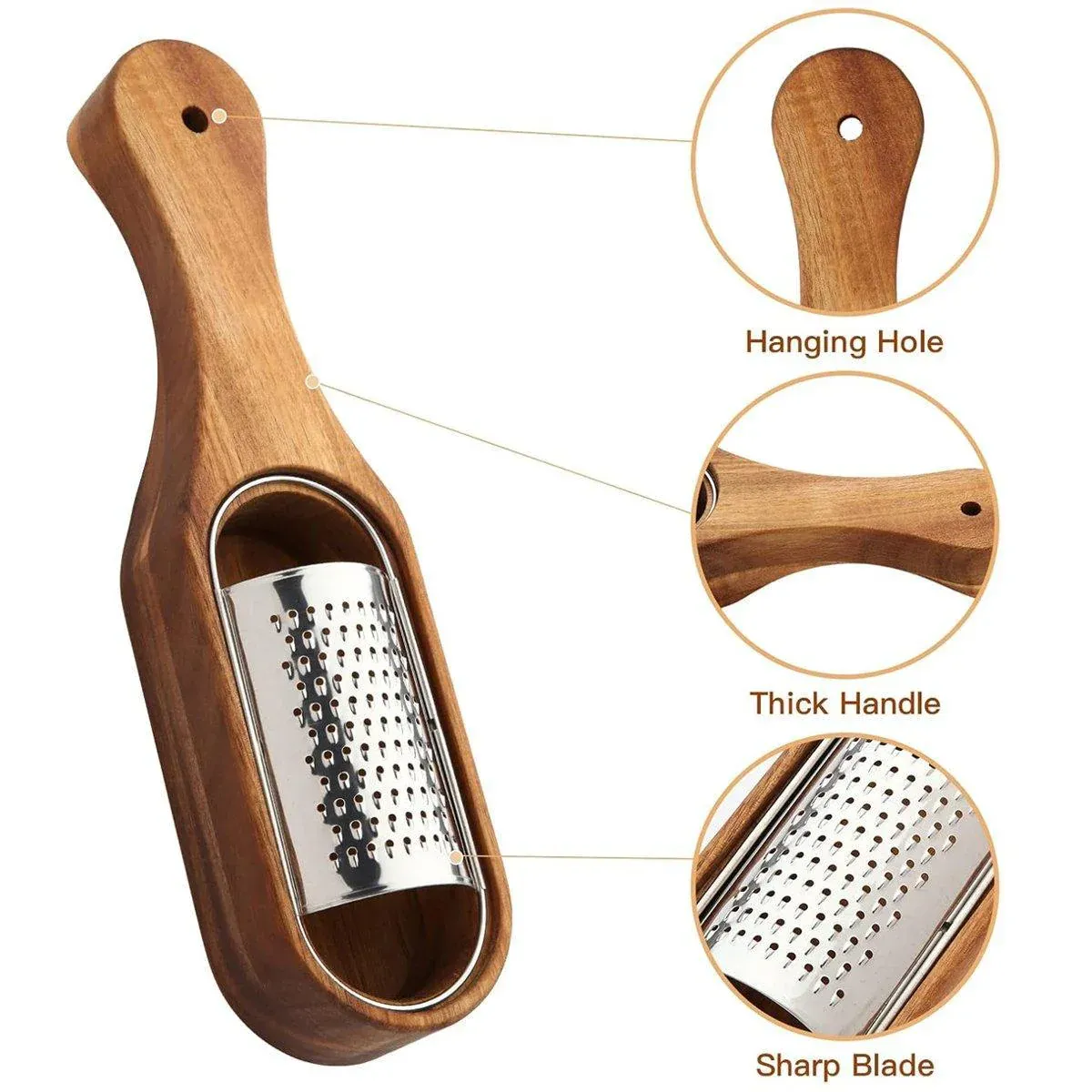 Premium Stainless Steel Cheese Grater with Acacia Wood Handle Scraper Planer view 7