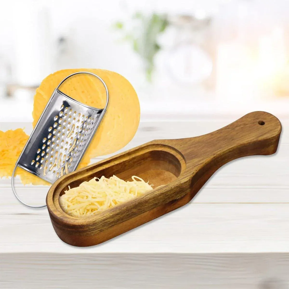Premium Stainless Steel Cheese Grater with Acacia Wood Handle Scraper Planer view 9
