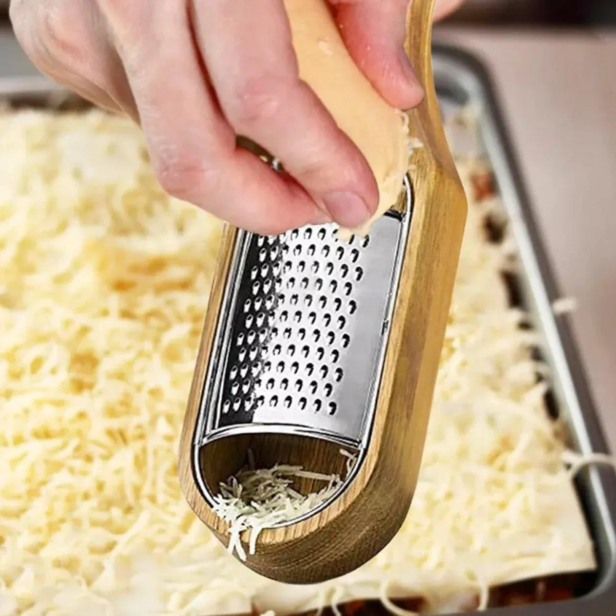 Premium Stainless Steel Cheese Grater with Acacia Wood Handle Scraper Planer view 10