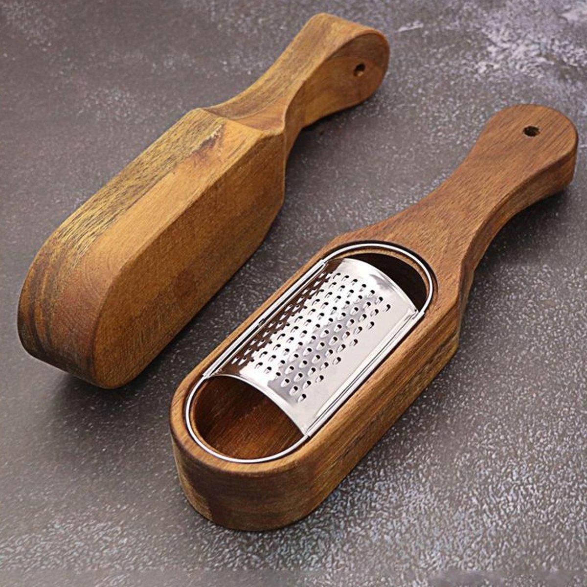 Premium Stainless Steel Cheese Grater with Acacia Wood Handle Scraper Planer view 12
